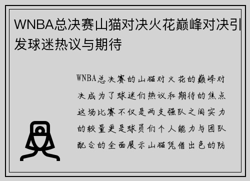 WNBA总决赛山猫对决火花巅峰对决引发球迷热议与期待